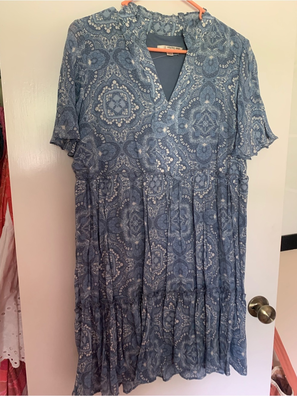 Studio One Dusty Blue Paisley Midi Dress